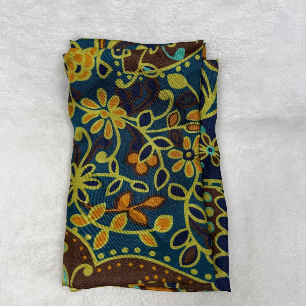 Nordstrom Italy 100% Silk Square Scarf Teal Blue Gold Floral Paisley 9607